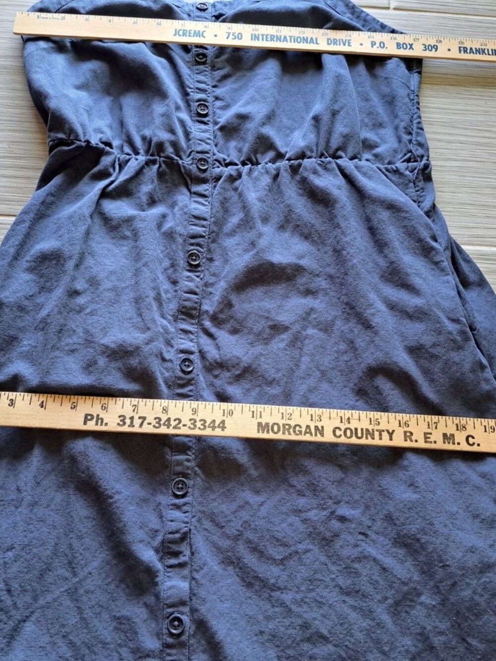 Pact Canopy Picnic Blue Midi Dress Tie Waist Button Front Size L Organic Cotton - Picture 11 of 13